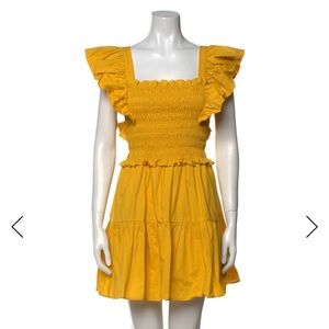 Sea New York Yellow Ruffle Sleeve Smocked Mini Dress